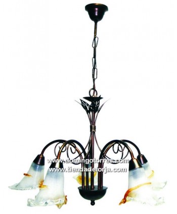 Lámpara de forja con tulipas de cristal L-105