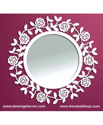 Espejo redondo de forja con flores CE-68 en color blanco
