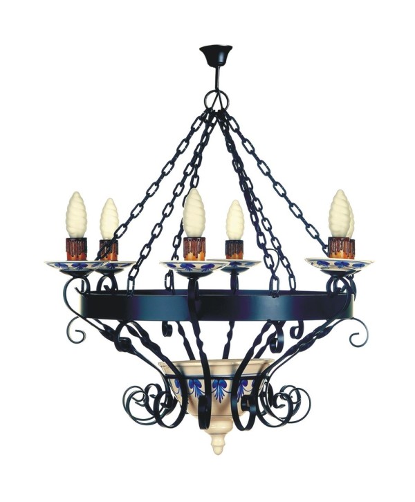 L-1-A Lámpara de hierro y cerámica color azul