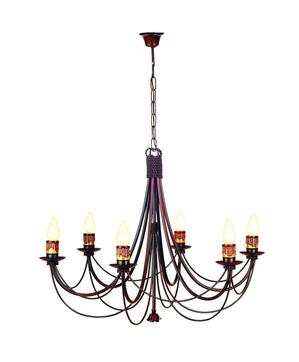 L-34 Lampara tipo araña con rosa abajo de forja