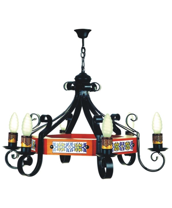 L-39 Lámpara de forja y madera con cerámica