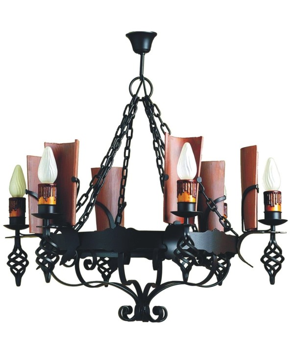 L-76 Lámpara con remates de piñas y tejas hierro