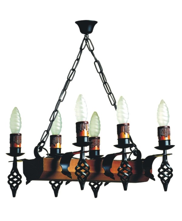 L-61 Lámpara con piñas de forja y madera