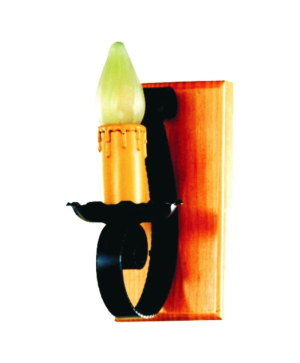 A-73 Aplique con madera miel o nogal y rizos de hierro