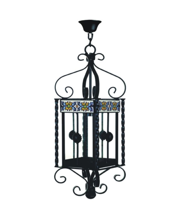 F-5 Farol de hierro rústico con azulejos de cerámica