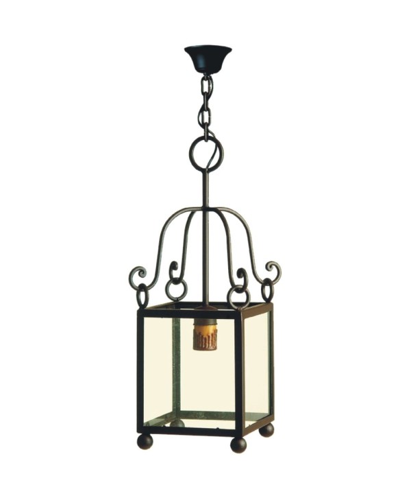 F-24 Farol de hierro liso cuadrado con cristales transparentes