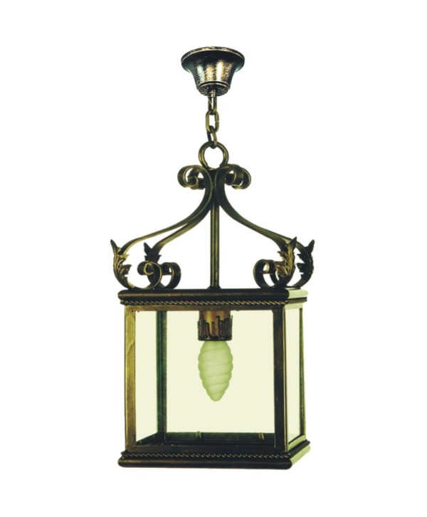 F-75 Farol forja artística con adornos de hojas en las esquinas