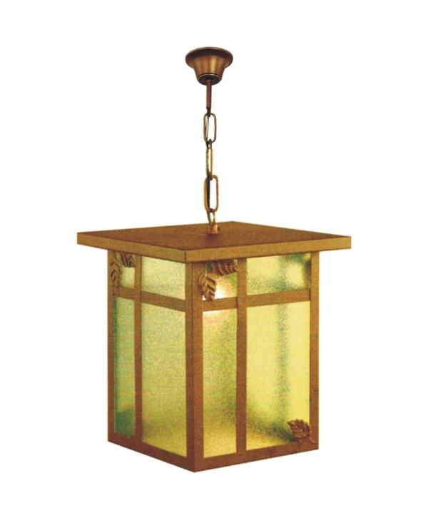 F-167 Farol recto con adornos de hojas en las esquinas forja