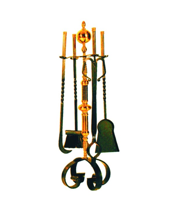 J-6 Juego chimenea de hierro con adornos de latón