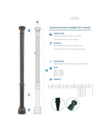 CO-1-N Columna normal de hierro fundido para pérgolas y tejados ligeros